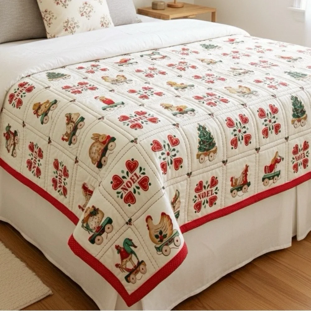 Vintage Christmas Quilt 40x48”in Noel Folk Art Toys Country Classics by Ameritex